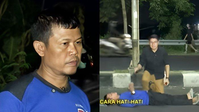 Suroto saat reka adegan pertama kali menemukan jasad Vina dan Eki. petugas keamanan Suroto sempat gemetaran tak menyangka melihat kondisi Vina yang memprihatinkan hingga membuatnya tergerak untuk menolong.