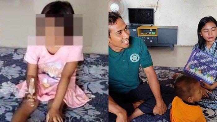 Samsul Arif (kanan) ayah siswi kelas 2 Sekolah Dasar (SD) (kanan) di Kecamatan Menganti, Gresik, Jawa Timur,  tuntut keadilan usai anaknya mengalami buta permanen dicolok oleh kakak kelasnya