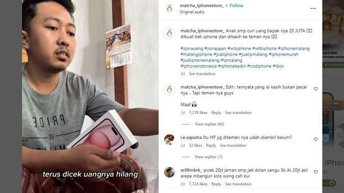 BOCAH CURI UANG: tangkapan layar postingan penjual HP bekas soal kisah bocah curi uang demi beli iPhone, disadur pada Senin (14/4/2025). Viral di media sosial cerita soal bocah SMP curi uang bapak Rp20 juta. Sang ibu syok saat tahu alasan anaknya nekat menilep uang puluhan juta.