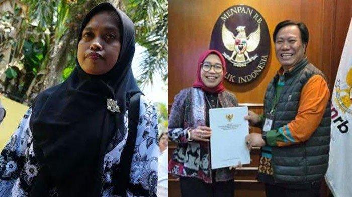 Guru Supriyani (kiri) dan Menpan RB serahkan SK terkait kuota PPPK jalur khusus untuk guru Supriyani (kanan). Akhir Nasib Guru Supriyani Kini Lega Mendikdasmen Tepati Janji Soal PPPK, Menpan RB Terbitkan SK Ini.