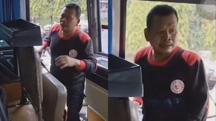Bapak-bapak kecele, niat hentikan bus untuk ajak demo, ternyata salah sasaran.