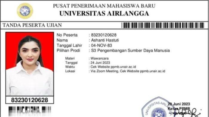 Kartu peserta ujian Ashanty