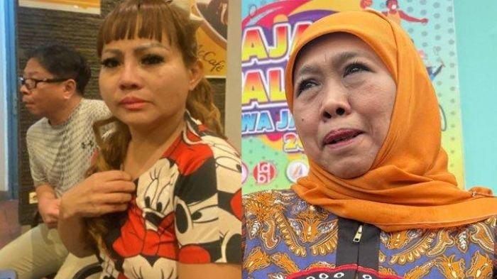 IJAZAH DITAHAN - Gubernur Jawa Timur Khofifah Indar Parawansa saat diwawancara di Kota Batu, Senin (21/4/2025) (kanan). Pengusaha Jan Hwa Diana yang tahan ijazah para eks karyawannya (kiri)