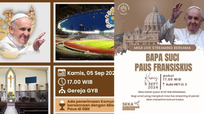 Pamflet Misa live streaming bersama Paus Fransiskus di berbagai gereja-gereja Surabaya