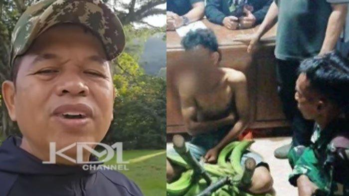 REJEKI NOMPLOK - AAP (foto kanan), pencari rumput diarak keliling kampung karena mencuri pisang untuk biayai adiknya. Gubernur Jawa Barat Dedi Mulyadi (kiri) beri bantuan kambing etawa.