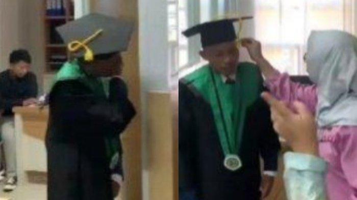 Detik-detik Rivaldo Dullah diwisuda sendiri gara-gara terlambat bangun, videonya viral di media sosial