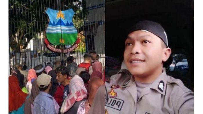 KERUMUNAN - (kanan) Bripka Cecep, anggota Bhabinkamtibmas Polsek di Polres Garut yang gugur saat mengamankan panggung hiburan rakyat pernikahan anak Gubernur Jawa Barat, Dedi Mulyadi, Maula Akbar Mulyadi Putra dengan Wakil Bupati Garut, Putri Karlina, yang berlangsung di Lapangan Oto Iskandar Dinata, Kecamatan Garut Kota, Jumat (18/7/2025).