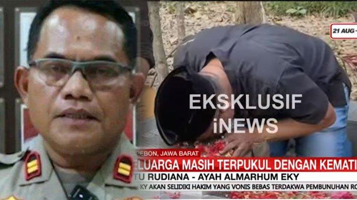 Iptu Rudiana menangis saat ziarah di makam Eky, korban kasus Vina Cirebon.
