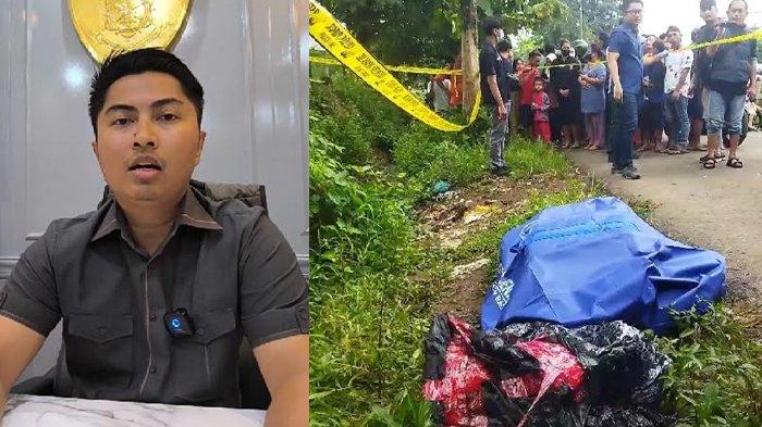 Koper berisi mayat (kanan) di selokan Desa Dadapan, Kecamatan Kendal, Kabupaten Ngawi, Kamis (23/1/2025) sekira pukul 09.00 WIB. Dan Kasat Reskrim Polres Ngawi AKP Joshua Peter Krisnawan (kiri)