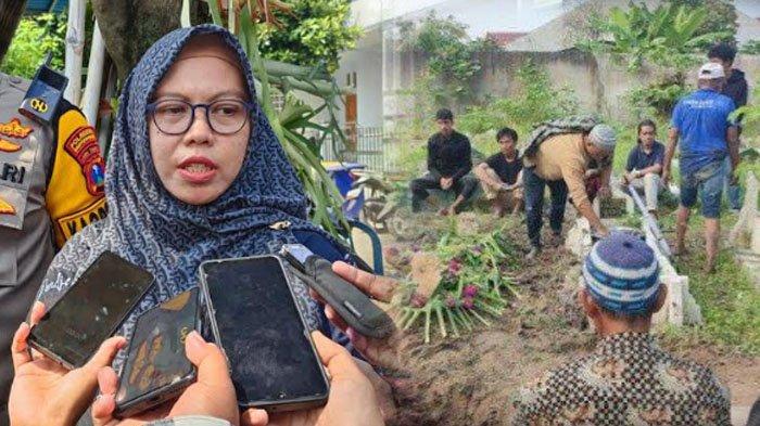 Ketua KPU Banyuwangi Dwi Anggraeni Rahman saat mengungkap adanya pemilih yang meninggal di TPS. Foto kanan: suasana pemakaman ketua KPPS di Medan.
