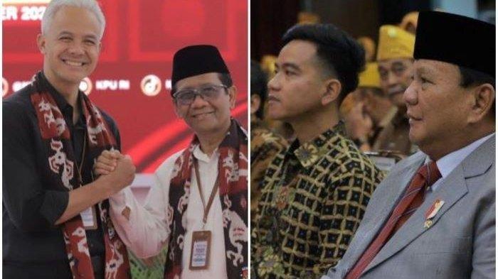 kolase foto Ganjar-Mahfud dan Prabowo-Gibran. Inilah Kisah Lengkap Pendukung Prabowo 'Dicoret dari KK' oleh Ayahnya karena Beda Pilihan.