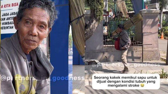 Mbah Husen Penjual Sapu Lidi, Nekat Jalan Kaki 25 Km Padahal Jalannya Pincang karena Stroke.