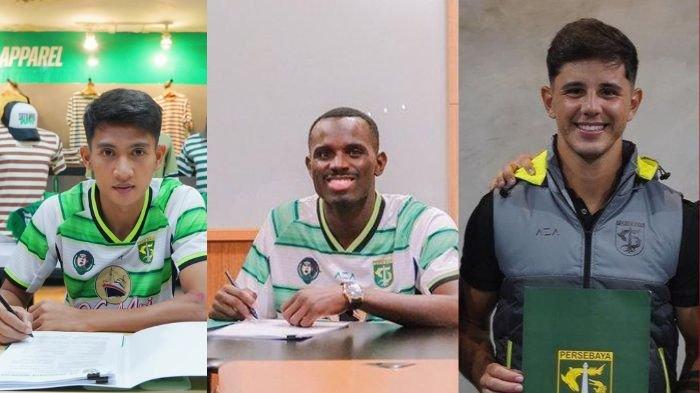 Kolase foto Malik Risaldi (Kiri), Flavio Silva (tengah) dan Bruno Moreira (kanan). Trisula lini depan Persebaya Surabaya di Liga 1 2024/2025