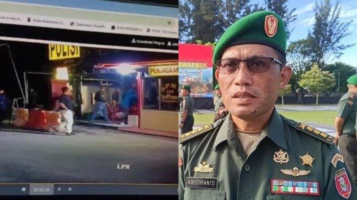 PENYERANGAN POLRES TARAKAN - Tangkap layar memperlihatkan oknum anggota TNI serang Mapolres Tarakan, Senin (24/2/2025) malam (kiri). Kapendam VI Mulawarman, Kolonel Kav. Kristyanto mengonfirmasi insiden penyerangan Mapolres Tarakan (kanan)