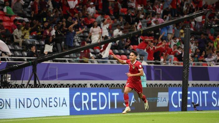 Marselino Ferdinan saat merayakan gol di laga Timnas Indonesia vs Irak di Piala Asia 2023