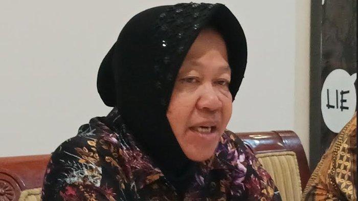 Menteri Sosial Tri Rismaharini saat memberikan penjelasan di Surabaya.