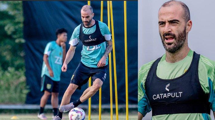 LATIHAN - Milos Raickovic saat mengikuti sesi latihan tim Persebaya di Lapangan ABC Kompleks Stadion Gelora Bung Tomo (GBT). Pemain berpaspor Montenegro itu menjadi pemain asing baru ketiga Persebaya musim 2025/2026 menyusul Risto Mitrevski dan Gali Freitas.