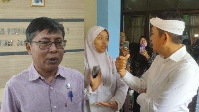 SISWA SMA 7 CIREBON GAGAL SNBP - Kepala Kantor Cabang Dinas (KCD) Pendidikan Wilayah X Jawa Barat, Ambar Triwidodo buka suara soal SNBP dan PDSS di SMAN 7 Cirebon, Selasa (18/2/2025) (kiri) 
Hanifah mengadu kepada Gubernur Jawa Barat terpilih, Dedi Mulyadi, soal dugaan pungutan liar (pungli) di sekolahnya (kanan)