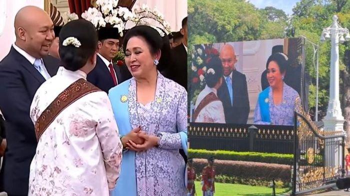 Titiek Soeharto hadir di acara pisah sambut antara Jokowi dan Prabowo di Istana Merdeka, Jakarta, Minggu (20/10/2024) siang