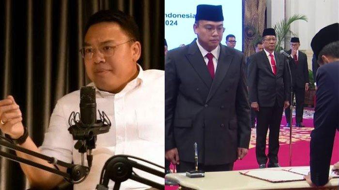 Angga Raka Prabowo yang Dilantik Jokowi Jadi Wamenkominfo (kanan) dalam Reshuffle Kabinet hari ini, Senin (19/8/2024).