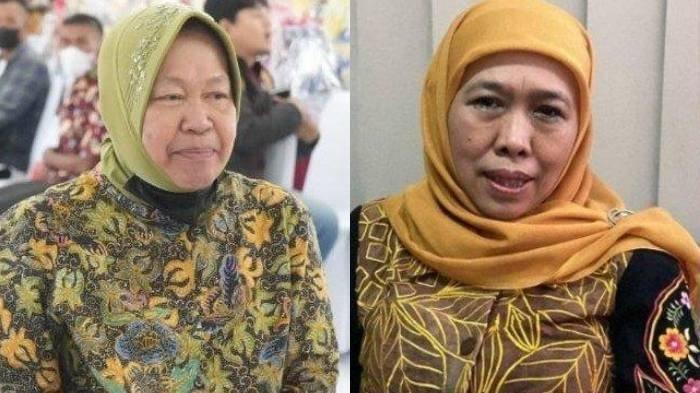 Tri Rismaharini dan Khofifah Indar Parawansa. Inilah Sosok Lawan Terkuat Khofifah di Pilgub Jatim 2024 Menurut Survei, Kalahkan Marzuki hingga Cak Imin.