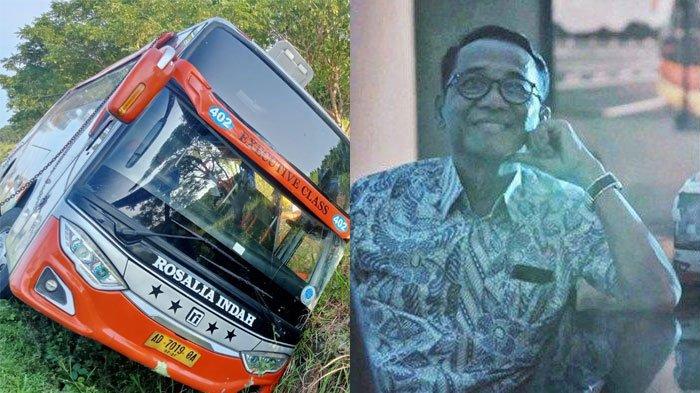 Bus Rosalia Indah yang kecelakaan di Semarang (kiri) dan Yustinus Soeroso Pendiri PO Rosalia Indah (kanan). Simak Sosok Yustinus Soeroso Pendiri PO Rosalia Indah, Dulu Cuma Kondektur Kini Menjelma Jadi Juragan Bus.