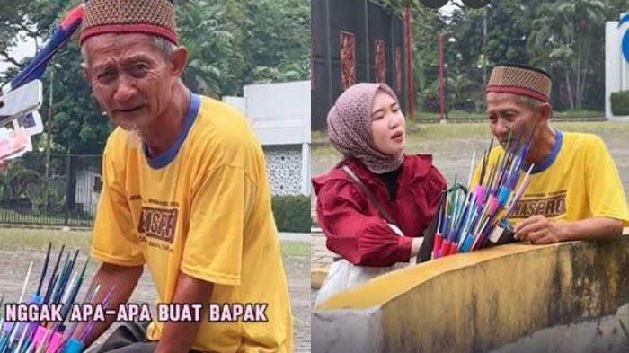 kolase foto Kakek Penjual Mainan saat Dihampiri Bu Bidan.