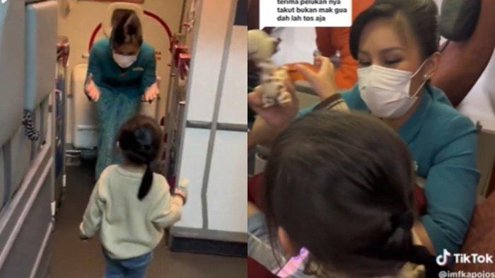 Bocah ketemu obunya sendiri yangs eorang pramugari saat naik pesawat.