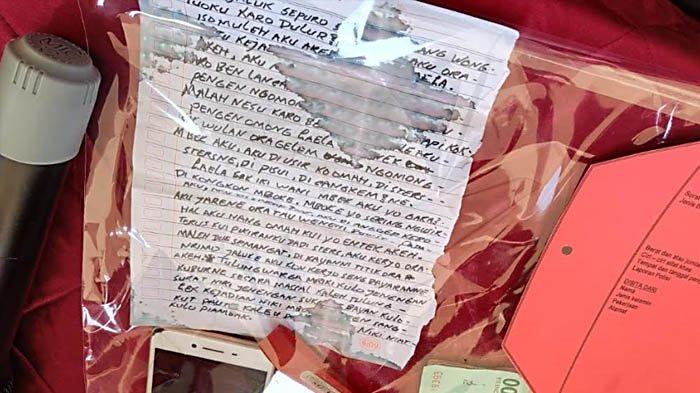 Surat wasiat yang ditulis oleh pelaku pembunuhan anak gadis di Kediri yang sempat ingin bunuh diri ketika dalam kejaran pihak kepolisian