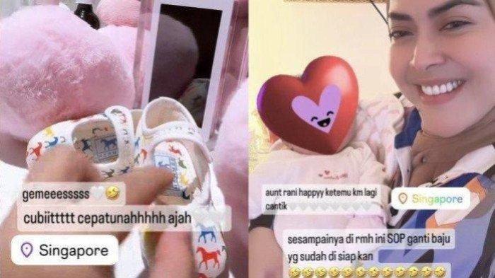  Aisyahrani memperlihatkan sepatu anak Syahrini dari merek Hermes seharga Rp 2,3 juta. (Kolase Instagram)