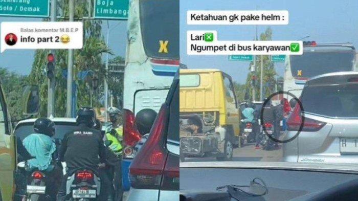 Aksi Cerdas Pemotor Kabur dari Tilang Polisi Karena Tak Pakai Helm, Langsung Ngumpet Naik ke Bus