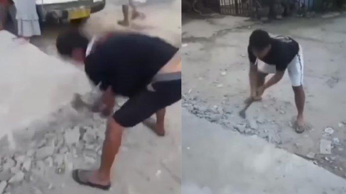 Aksi warga menghancurkan jalan cor beredar di media sosial 1