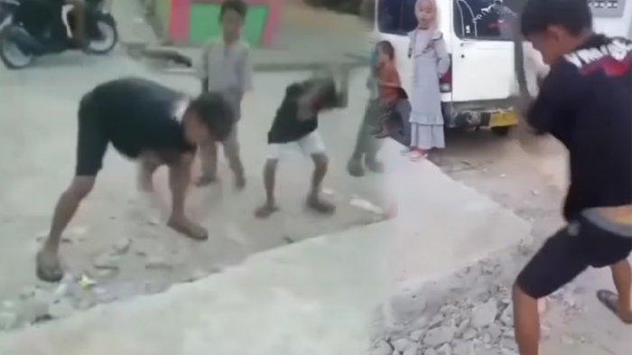 Aksi warga menghancurkan jalan cor beredar di media sosial
