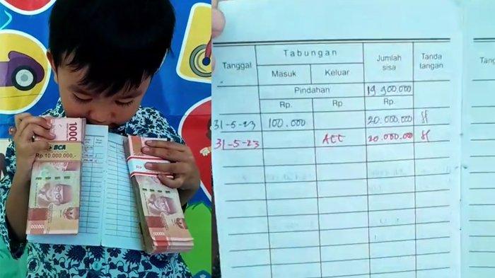 Algian terima uang (kiri) tabungan bocah PAUD tembus Rp 20 juta