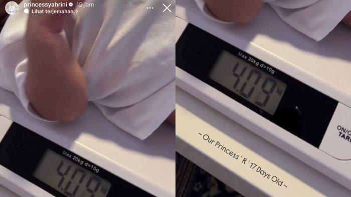  Artis Syahrini perlihatkan timbangan berat badan sang buah hati, Baby Princess R. (Instagram princessyahrini)