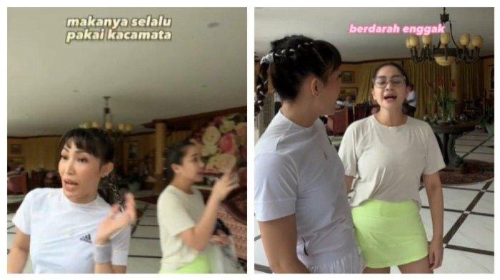 Ayu Dewi saat akan latihan tenis dengan Nagita Slavina