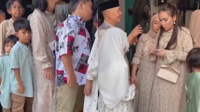 Ayu Ting Ting membagi-bagikan uang lebaran kepada tetangga