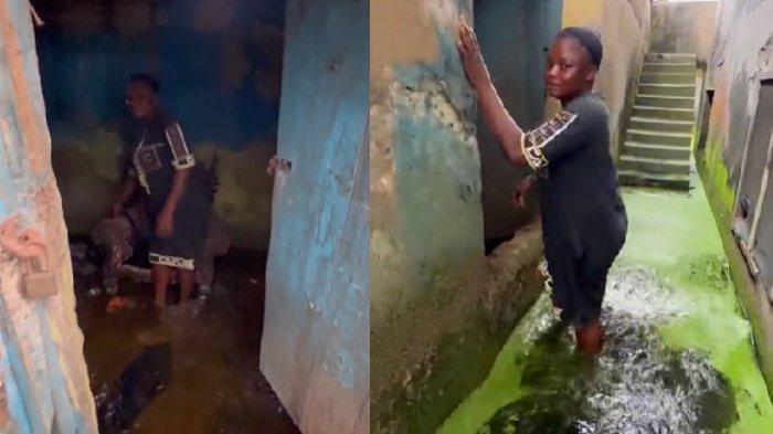 Bagian dalam rumah kontrakan Rp 119 ribu per tahun juga digenangi air