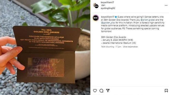 Boy William mengunggah undangan dari Golden Disc Awards