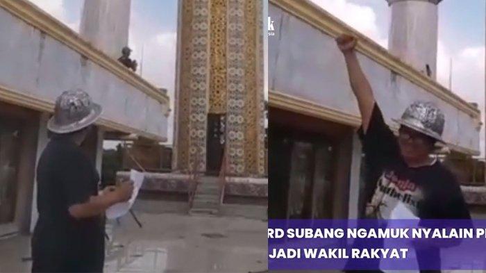 Caleg Subang menyalakan petasan di menara masjid