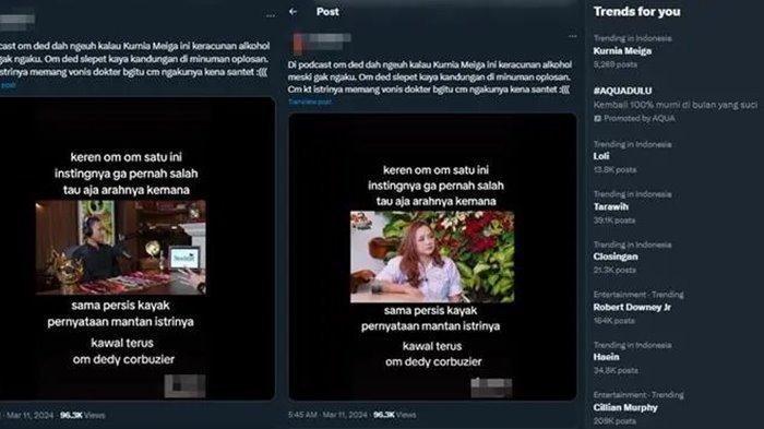 Cuitan warganet dugaan Deddy Corbuzier soal penyakit Kunia Meiga tepat sesuai ucapan mantan istri
