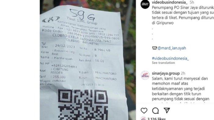 Curhat penumpang bus PO Sinar Jaya yang diturunkan tidak sesuai tujuan