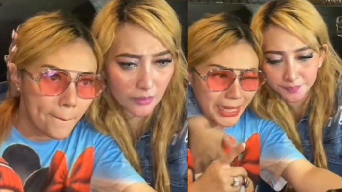 Febby Carol (kiri) memakai kacamata menangis menceritakan situasi Virgoun