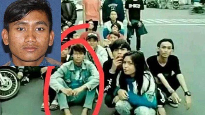 Foto lawas Egi bersama Vina dan Eky terlihat jongkok bersama beberapa kawan pria lain