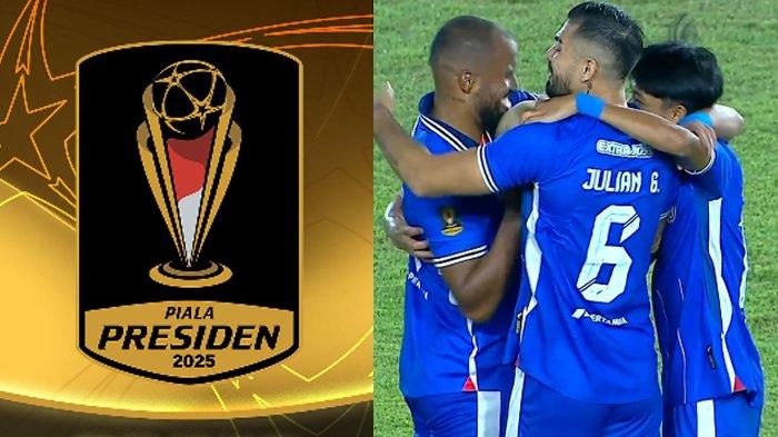 PIALA  PRESIDEN 2025 - Penampilan Arema FC di Piala Presiden 2024 (KANAN) berhasil keluar sebagai juara. Logo Piala Presiden 2025 (KIRI), turnamen pra-musim yang akan dimulai pada 6-14 Juli 2025 dan laga pembuka digelar di Stadion Utama Gelora Bung Karno, Jakarta. Pertandingan kedua dan seterusnya akan digelar di Stadion Si Jalak Harupat, Kabupaten Bandung.