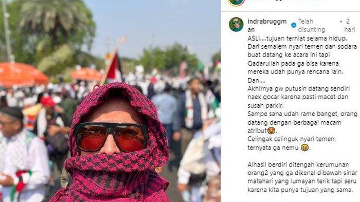Postingan Indra Bruggman yang turun ke jalan bela Palestina
 