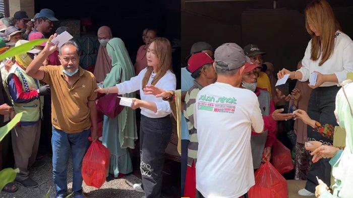 Inul Daratista membagikan amplop dan bingkisan kepada warga Pasuruan