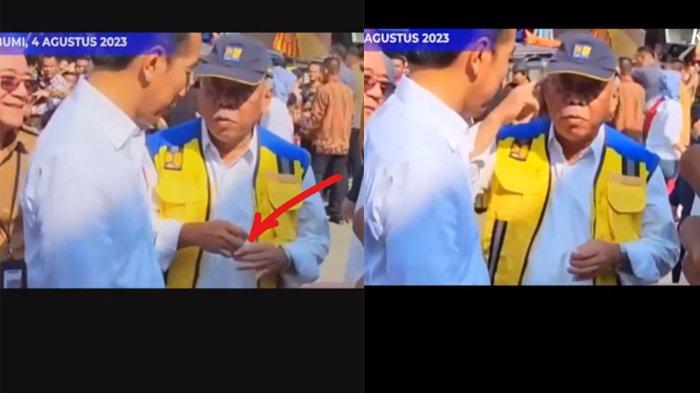 Jokowi melirik tas kresek berisi keong sawah yang dibawa Basuki Hadimuljono