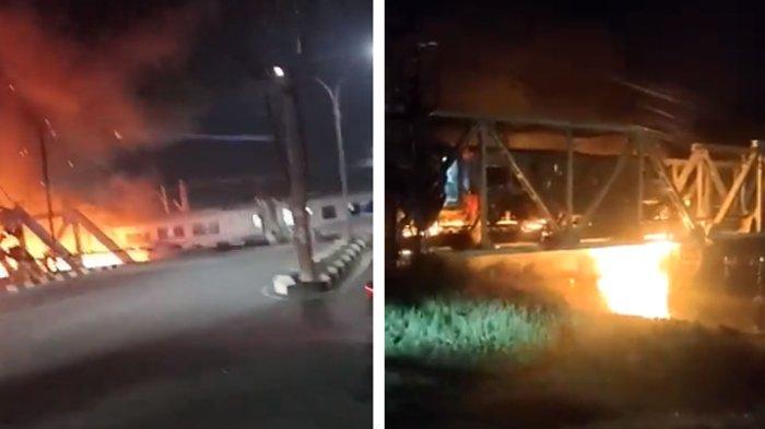 Tabrakan Kereta Api (KA) Brantas dengan sebuah truk trailer di perlintasan kereta api Jalan Madukoro Raya Semarang Jawa Tengah, Selasa (18/7/2023) malam