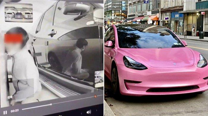 Kelakuan aneh pria menyetubuhi Tesla pink sampai pemilik syok